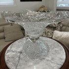 Vintage Crystal Cut Glass Bowl Candy Dish Pedestal  Thick Sturdy Unique 8”x10”