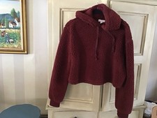 Womens Colsie Burgundy Fleece Cropped Hoodie L