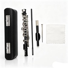 C Key Piccolo Flute, 2-Piece Black Piccolo with Shockproof Hard Case and Clea...