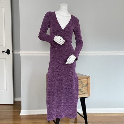 Gina Tricot Purple Long Sleeve Midi Dress Women s Size XS Glitter Knit