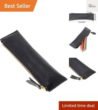 Genuine Leather Pencil Case - Zippered Pen Case Stationery Bag Zipper Pouch P...