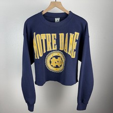 Vintage 90 s Notre Dame Cropped Big Logo Spell Out Sweatshirt Made In USA Large