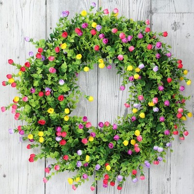 Spring Wreaths for Front Door Silk Artificial Rose Flower Wreath 120 Colorful Fl