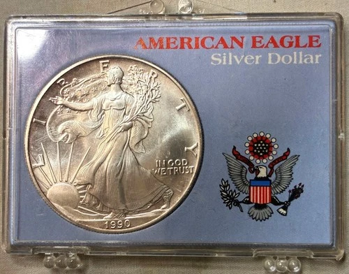 1990 American Silver Eagle Fine Silver Dollar Coin-Uncirculated in Snap Case