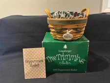 1999 Longaberger Tree Trimming Peppermint Basket Liner Tie-On & Box