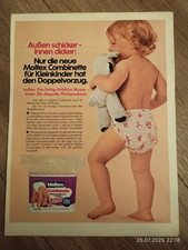  PUBBLICITÀ ORIG 1977 MOLTEX Combinette, pannolini per bambini 