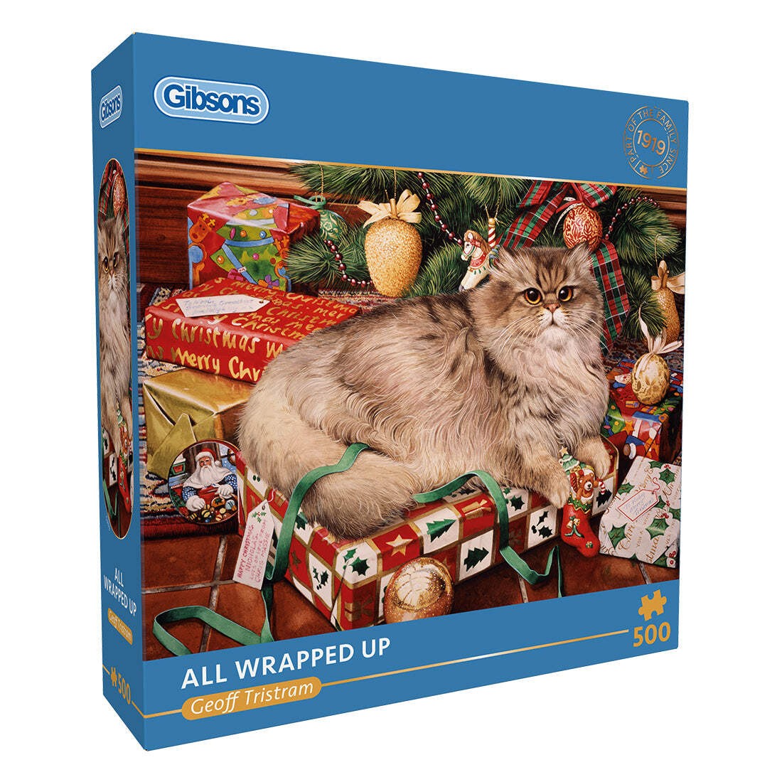 Gibsons All Wrapped Up 500 Piece Jigsaw Puzzle for Adult Christmas Cat Theme Fun
