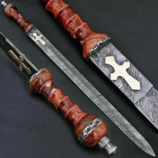 CUSTOM HANDMADE 28" DAMASCUS STEEL REPLICA GLADIUS SWORD SURVIVAL SWORD W/SHEATH
