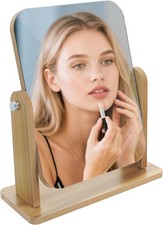 Small Wooden Vanity Mirror with Stand, Bathroom Shaving Mirrors Free Standing, 