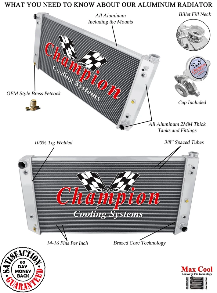 ER Champion 3 Row Radiator,Eng Oil Cooler for 1992 1993 GMC C2500 Diesel Eng - Image 3 of 4