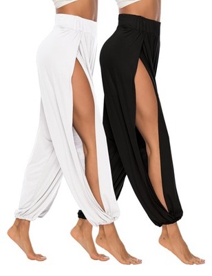High Slit Harem Pants Women Hippie Harem Pants Trousers Blackwhite S