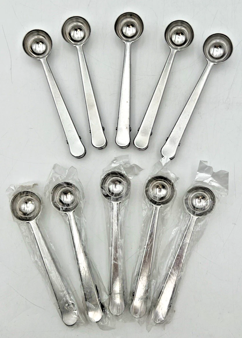 (10) COFFEE SCOOP BAG CLIPS STAINLESS STEEL 6-1/2" LONG