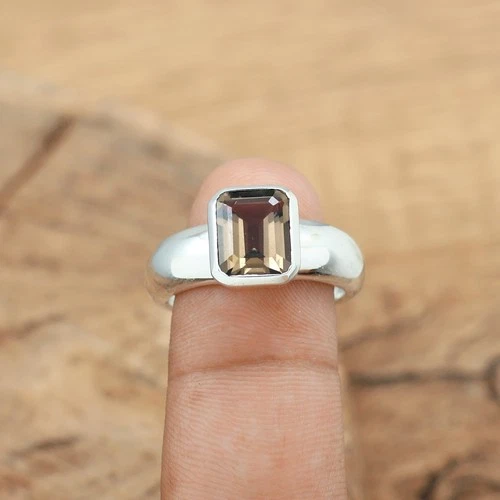 Natural Smoky Quartz Solid 925 Sterling Silver Men & Women Ring - product listing photo