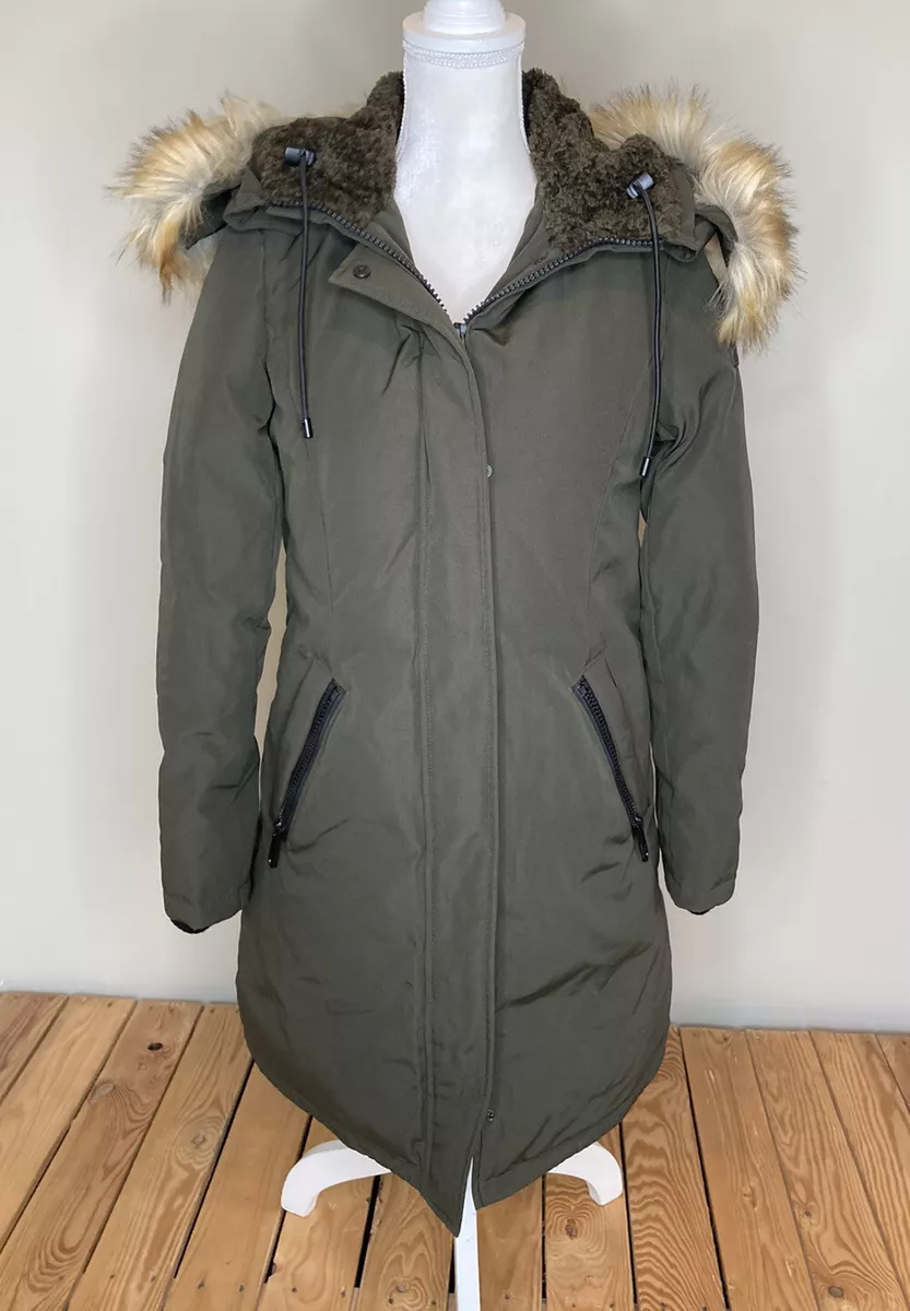Sam Edelman NWT 280 Women s Faux fur Trim hooded park Size S Olive HG
