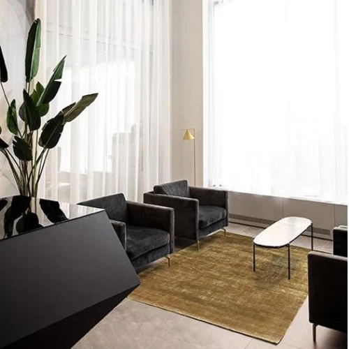 Alfombra tradicional telar a mano alfombra de viscosa dorada, alfombra de seda artística anudada a mano Foto 2 de 4