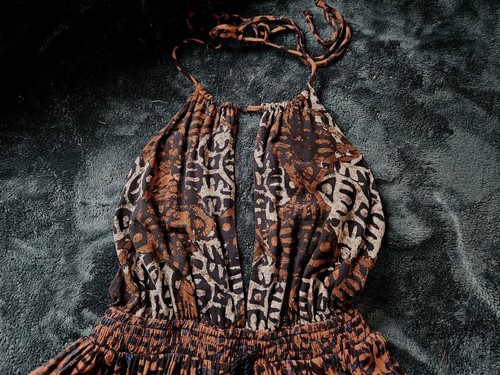NEW WOMENS LARGE FREE PEOPLE ANTHROPOLOGIE LEOPARD BEACH DAY MINI HALTER DRESS - Picture 2 of 11