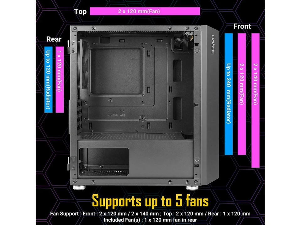 Antec NX200M Micro-ATX Tower, Mini-Tower Computer Case with 120mm Rear Fan Pre-I - Image 4 of 4