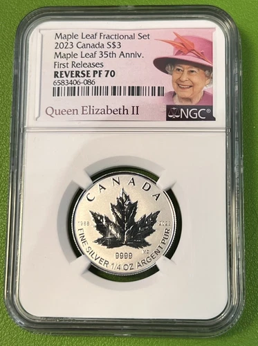 2023 QUEEN ELIZABETH $3 1/4 OZ CANADA NGC PF70 SILVER PROOF 35TH MAPLE LEAF - FR