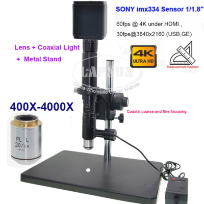 IMX334 4K HDMI 1000X-4000X C-Mount Coaxial Light Lens Industry Camera Microscope