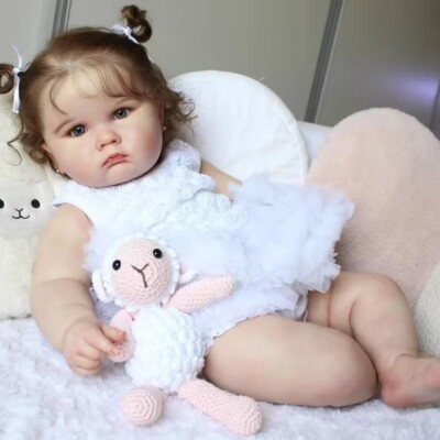 24'' Reborn Baby Dolls Vinyl Cloth Body Toddler Girl Rooted Hair Handmade Gifts