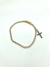 Beautiful Blue Color Cross Charm Tennis Bracelet - Sparkling Rhinestones