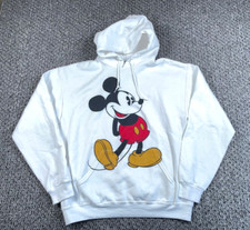 Disney Mickey Mouse Print Hoodie Adult Large White Sweatshirt 50-50 Y2K