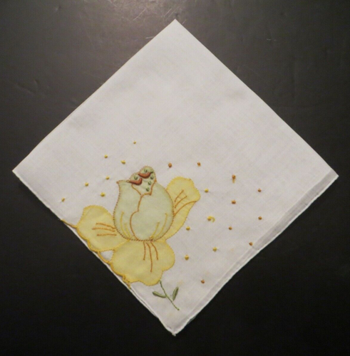 Vintage hanky handkerchief embroidered yellow flower French knots - Picture 6 of 6