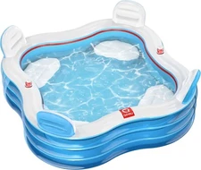 QPAU Inflatable Swimming Pool, Full-Sized Blow Up Pool with Seats and Backres...