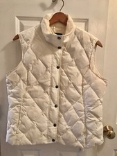 Lands End Womens Puffer Vest Sleeveless Size Large 14-16 Goose Down Ivory White