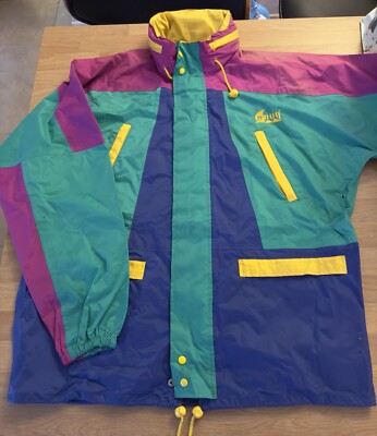 Vintage L Anuy Rain Jacket 90s Nylon Oldschool Colorblock Green