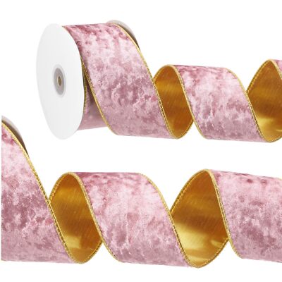 Ruban Velours Côtelé Fil De Fer 2,5 X 10 Yards - Or Et Brun Foncé - Neuf