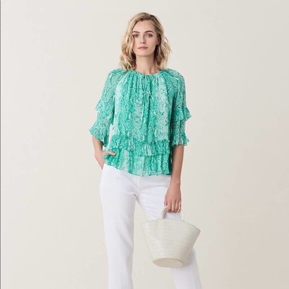 DVF Annabel Python Ruffle Sleeve Silk Blouse Size… - image 4