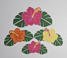 Hawaiian Hibuscus Flower Pink Set Of 4. Scrapbook, Card making Paper Piecing