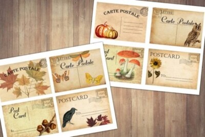 Scrapbook Bastelpapier Designerpapier Vintage Herbst Junk Journal 8 Postkarten