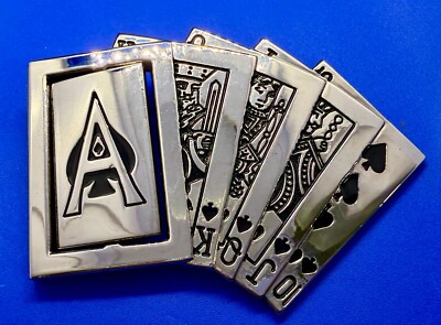 Royal Straight Flush Casino Poker Gambling Spinning Reversible Ace Belt Buckle
