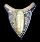 Antique Art Deco Celluloid Marquis Faux Moonstone Shield Brooch