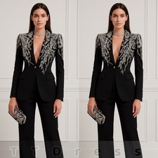 Women Suit Silver Rhinestone Blazer Formal Evening Party Prom Ladies Blazers