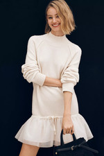 By Anthropologie Long-Sleeve Turtleneck Tulle Twofer Mini Dress - SALE US.