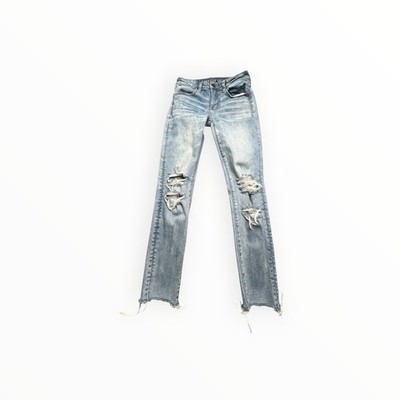 American Eagle Jegging Women 4 Short Light Blue Super Stretch Distressed Raw Hem