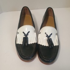 G.H. BASS WOMENS ESTHER KILTIE TASSEL WEEJUNS LOAFER BLACK/WHITE Sz 6.5 M