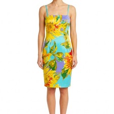 David Meister Yellow Blue Purple Sunflowers Floral Sheath Sleeveless Dress sz 4