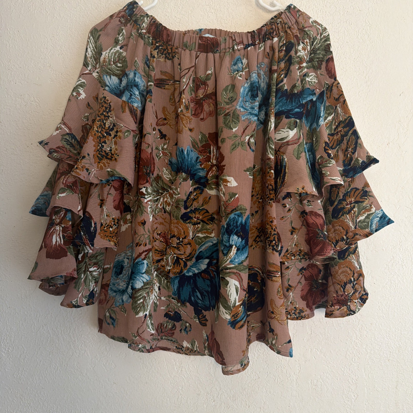 She And Sky Wms  Beautiful Floral Tiered Ruffle Off The Shoulder Boho Fairy T2