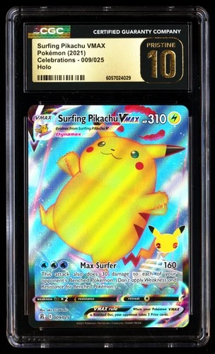 CGC 10 Surfing Pikachu Vmax 009/025 Holo Celebrations Pokemon Pristine