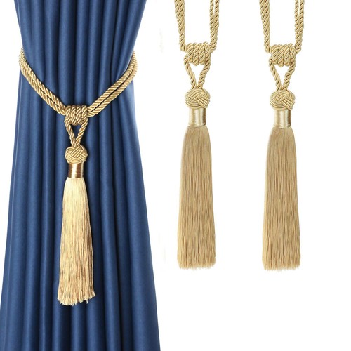 Curtain Tiebacks Hand-Woven Holdbacks Home Decorative Tassels Tiebacks (Gold,...