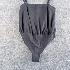 Free People Black Ribbed Knit Blouson Bodice Thong Bodysuit Square Neck S