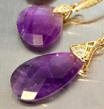 Plaqué Or 18K-Parure Pendentif Améthyste-Boucles d’Oreilles-Lot Bijoux-Collier