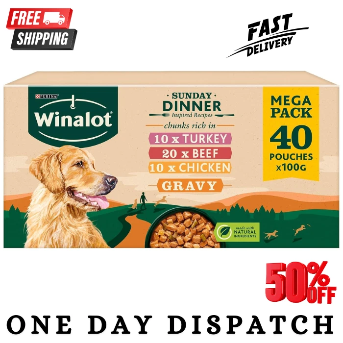 WINALOT Sunday Dinner Mixed in Gravy Wet Dog Food Pouches 40X100G