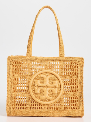 Tory Burch Ella Hand Crocheted Small Raffia Tote ~NWT~ Peachy | eBay