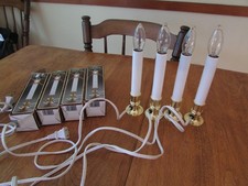 4 Electric Christmas Window Candles Lights Brass - Bulbs On/Off Switch  box