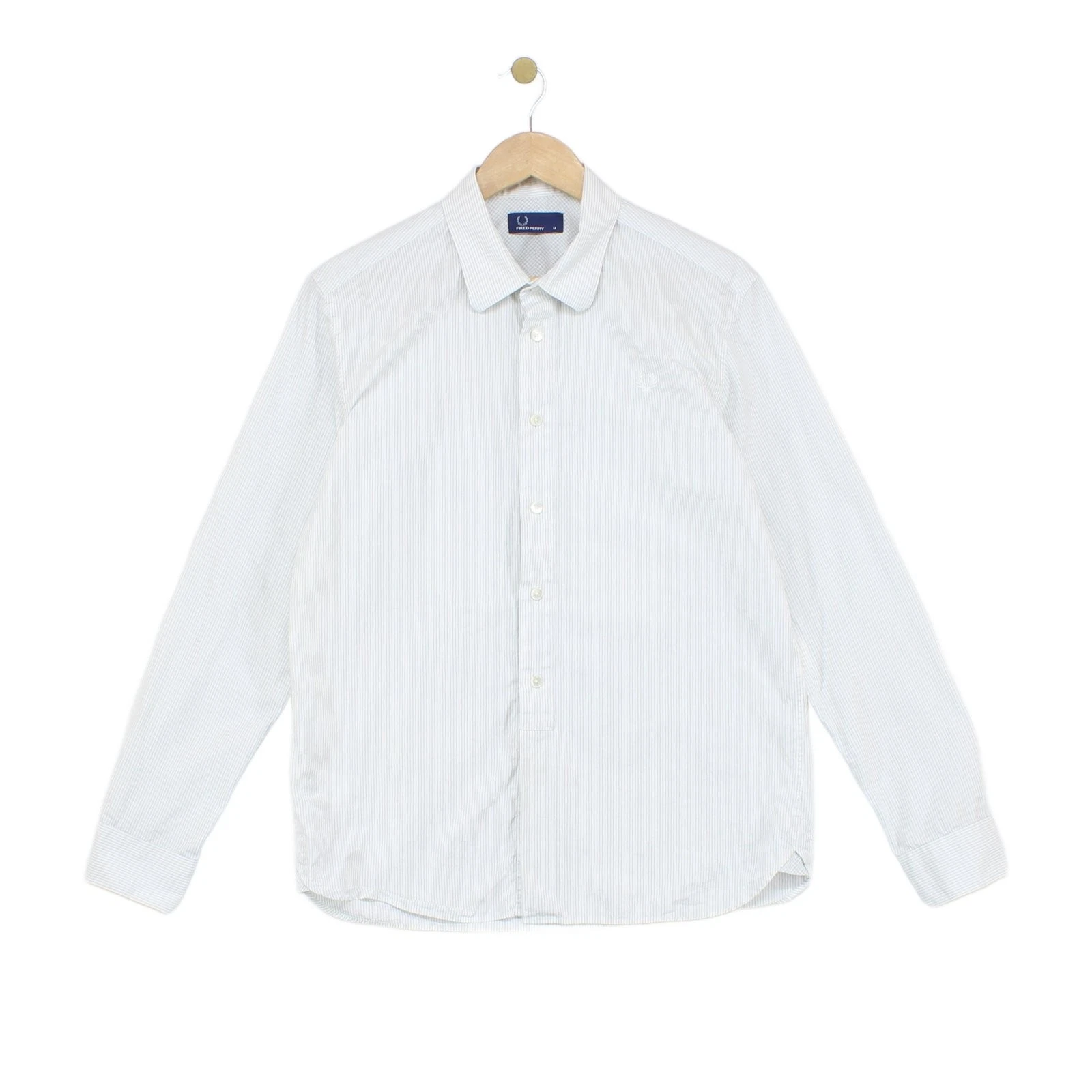 Vintage Fred Perry Striped Shirt Mens Size M White Long Sleeve Button Up